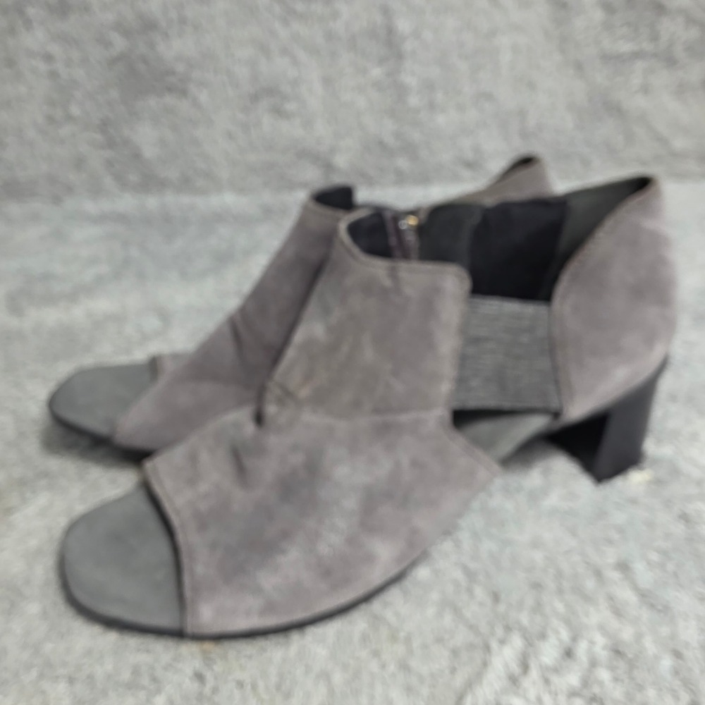 Munro Suede Open Toe Bootie Gray Block Heel Peep Toe Women‎ 9 N Excellent